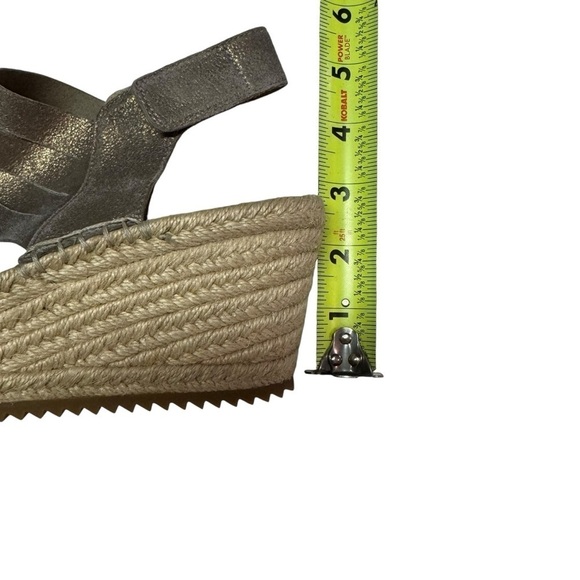 Eileen Fisher Espadrille Sandals Women's Size 8.5 Wedge Pewter Leather Metallic - Picture 8 of 9